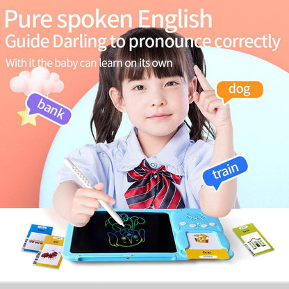 Pink (112 cards, pure English) Kids Interactive Early Education Toy: Combination Card Reader & LCD Drawing Board for Toddlers.