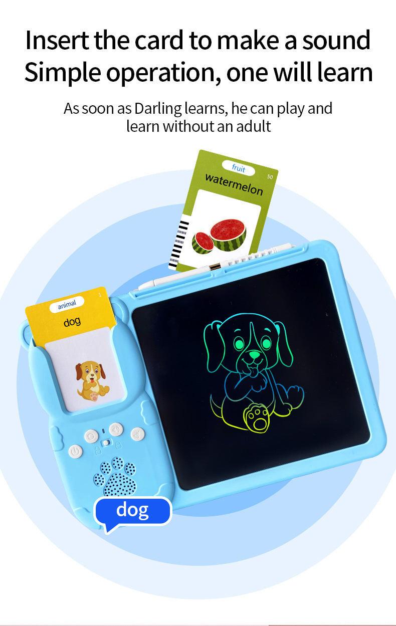 Pink (112 cards, pure English) Kids Interactive Early Education Toy: Combination Card Reader & LCD Drawing Board for Toddlers.