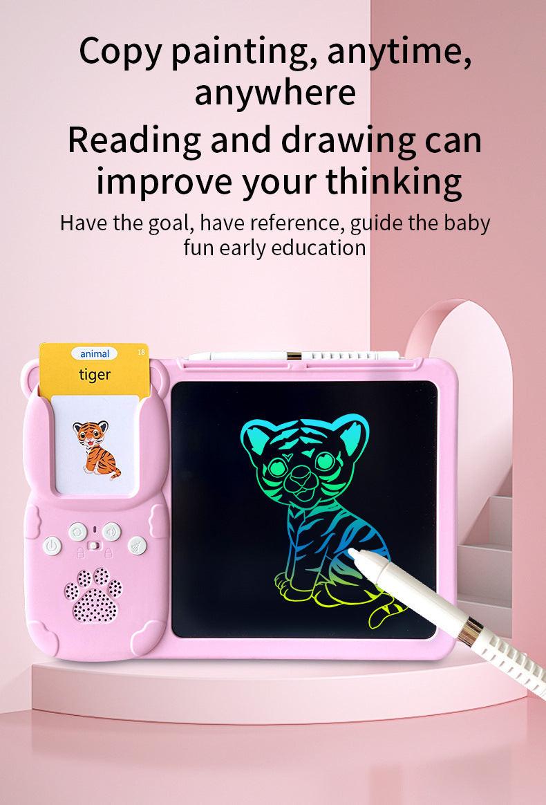 Pink (112 cards, pure English) Kids Interactive Early Education Toy: Combination Card Reader & LCD Drawing Board for Toddlers.