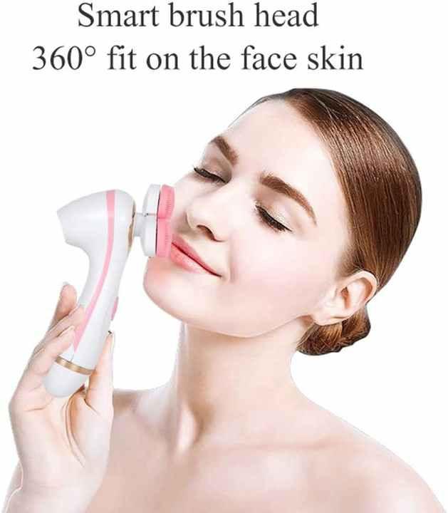 Pink 3-Head Electric Facial Cleansing Brush - Rechargeable Spin Scrubber Kit.