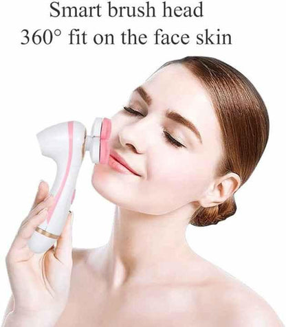Pink 3-Head Electric Facial Cleansing Brush - Rechargeable Spin Scrubber Kit.