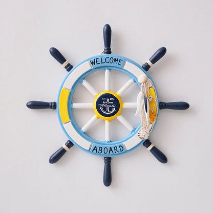 Nautical Wooden Rudder Wall Decor - 34cm Coastal Home Decor Accent (Yellow Rudder)
