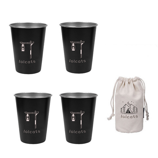 Black 304 Stainless Steel Camping Cup - 350ml Outdoor Drinkwareï¼Set of 4 with Bagï¼.