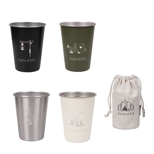 Color Mixing 304 Stainless Steel Camping Cup - 350ml Outdoor Drinkware(Set of 4 with Bag).