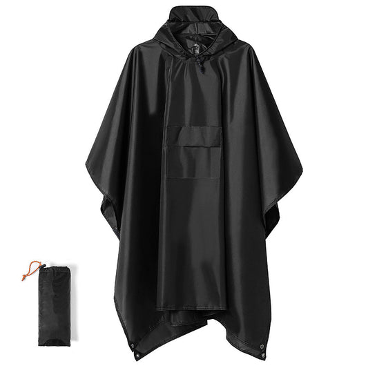 Black Portable Outdoor Camping Poncho - Can be used as Raincoat, Tarp, Ground Cover.