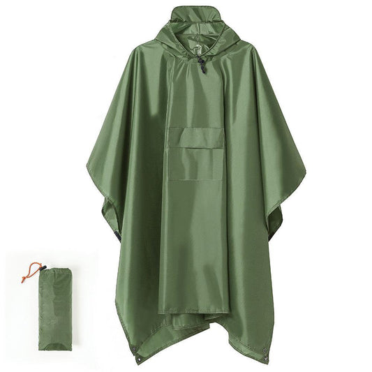 Green Portable Outdoor Camping Poncho - Can be used as Raincoat, Tarp, Ground Cover.