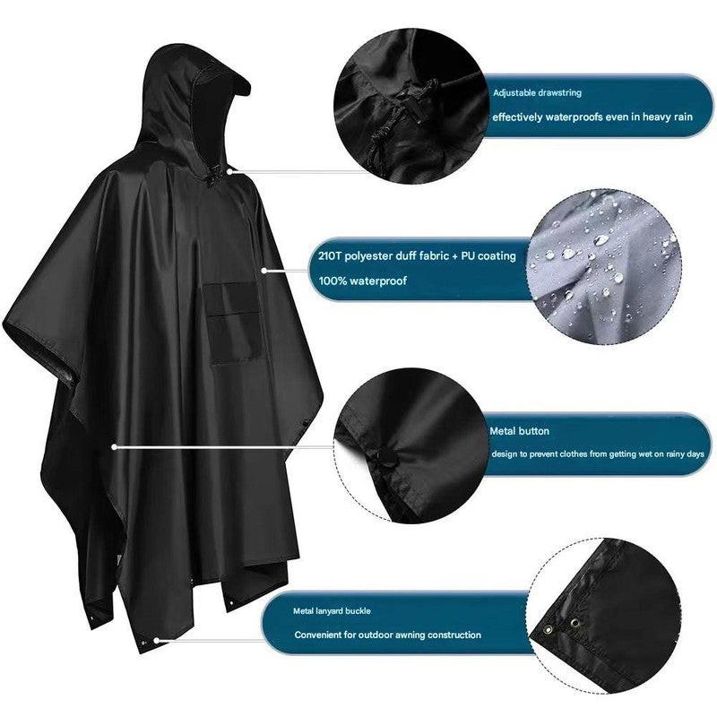 Orange Portable Outdoor Camping Poncho - Can be used as Raincoat, Tarp, Ground Cover.