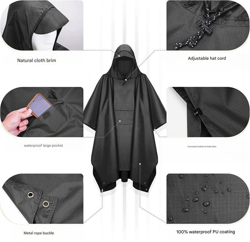 Orange Portable Outdoor Camping Poncho - Can be used as Raincoat, Tarp, Ground Cover.