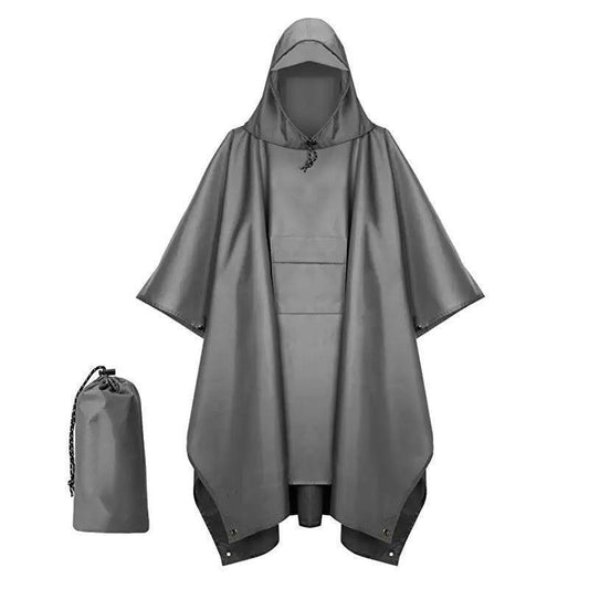 Grey Portable Outdoor Camping Poncho - Can be used as Raincoat, Tarp, Ground Cover.