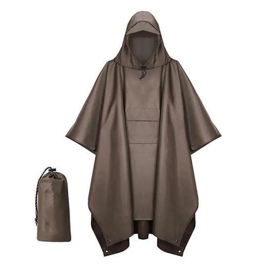 Brown Portable Outdoor Camping Poncho - Can be used as Raincoat, Tarp, Ground Cover.