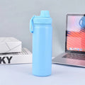 Blue Portable Travel Thermos Bottle - Leakproof Stainless Steel Flask with Carry Handle (25oz - 750ml)