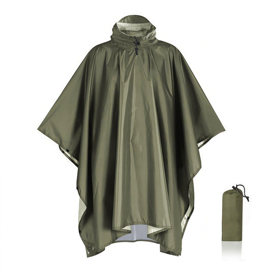 Army Green Portable Outdoor Camping Poncho - Can be used as Raincoat, Tarp, Ground Cover (Polyester silver coated without pockets).