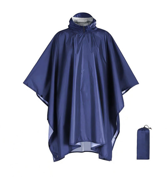 Blue Portable Outdoor Camping Poncho - Can be used as Raincoat, Tarp, Ground Cover (Polyester silver coated without pockets).