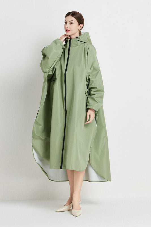 Matcha green Stylish Waterproof Raincoat Poncho - Long, Packable for Outdoor Travel & Hiking.