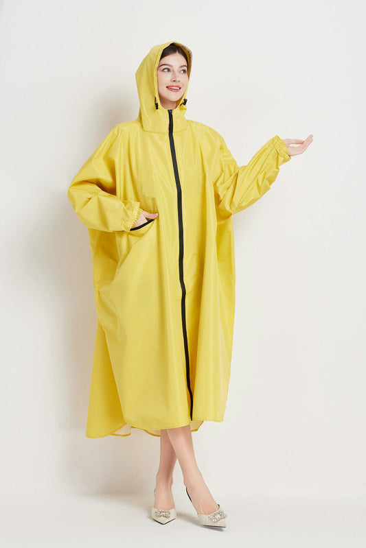 Yellow Stylish Waterproof Raincoat Poncho - Long, Packable for Outdoor Travel & Hiking.