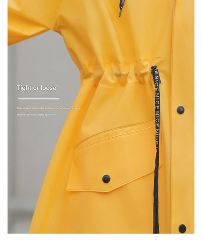 White Women's Long Waterproof Raincoat with Hood and Visor - Stylish Rain Jacket (Size - L)