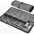 24pc Artist Paint Brush Set with Canvas Roll-Up Case - Nylon Hair Brushes for Acrylic Watercolor Oil Gouache Painting.