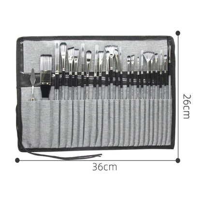 24pc Artist Paint Brush Set with Canvas Roll-Up Case - Nylon Hair Brushes for Acrylic Watercolor Oil Gouache Painting.