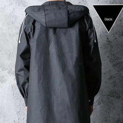 Stylish Black Trench Raincoat - Extra Long, Hooded, for Hiking & Fishing - XXL