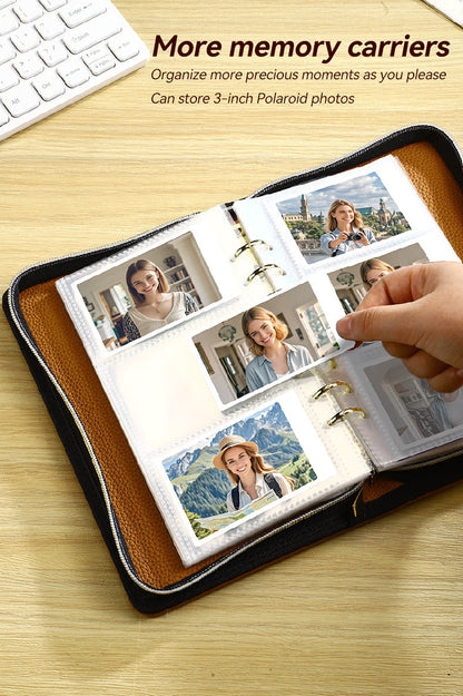 Pink PU Leather Zippered Photo Album - Holds 240 3 Prints"
