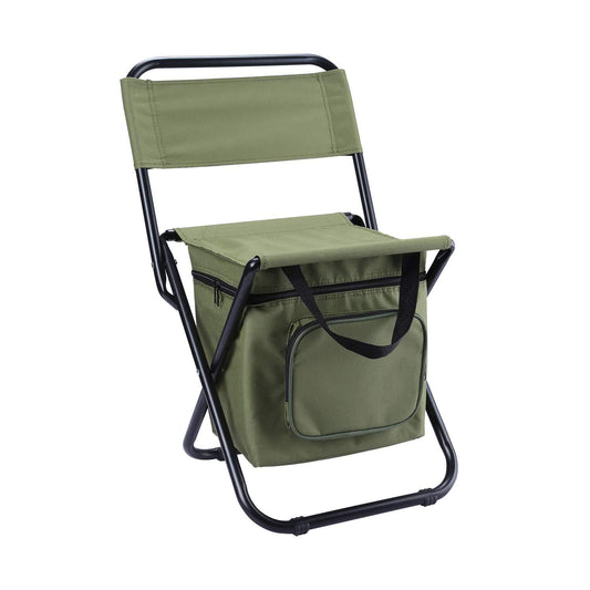 Foldable Camping Chair with Integrated 10L Insulated Cooler Bag - Army Green.