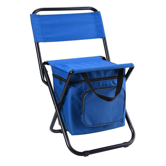 Foldable Camping Chair with Integrated 10L Insulated Cooler Bag - Blue.