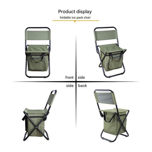 Foldable Camping Chair with Integrated 10L Insulated Cooler Bag - Blue.