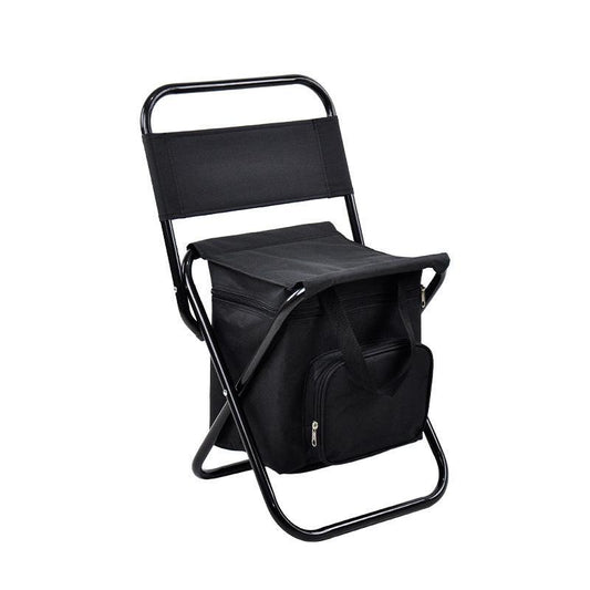 Foldable Camping Chair with Integrated 10L Insulated Cooler Bag - Black.