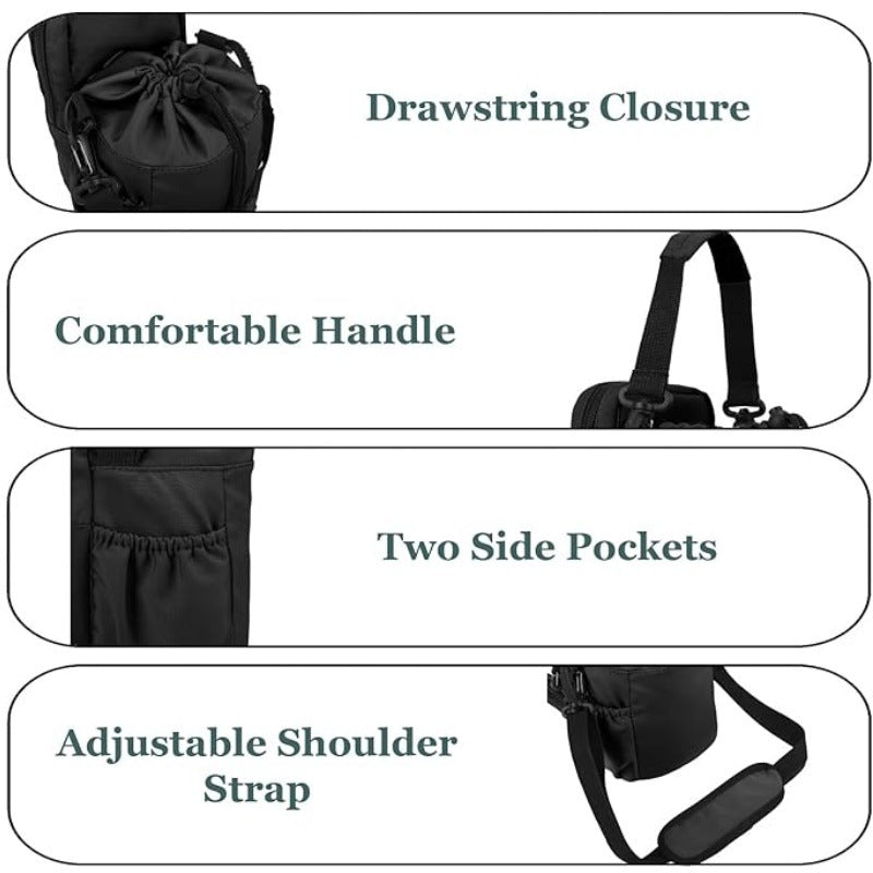 Black Portable Crossbody Water Bottle Holder with Multiple Pockets - Thermal Cooler Bag