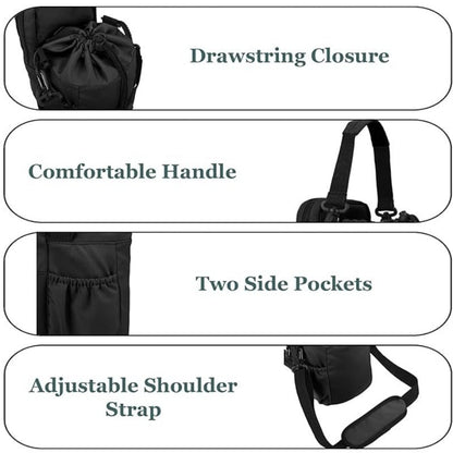Black Portable Crossbody Water Bottle Holder with Multiple Pockets - Thermal Cooler Bag
