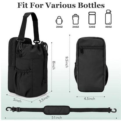 Black Portable Crossbody Water Bottle Holder with Multiple Pockets - Thermal Cooler Bag