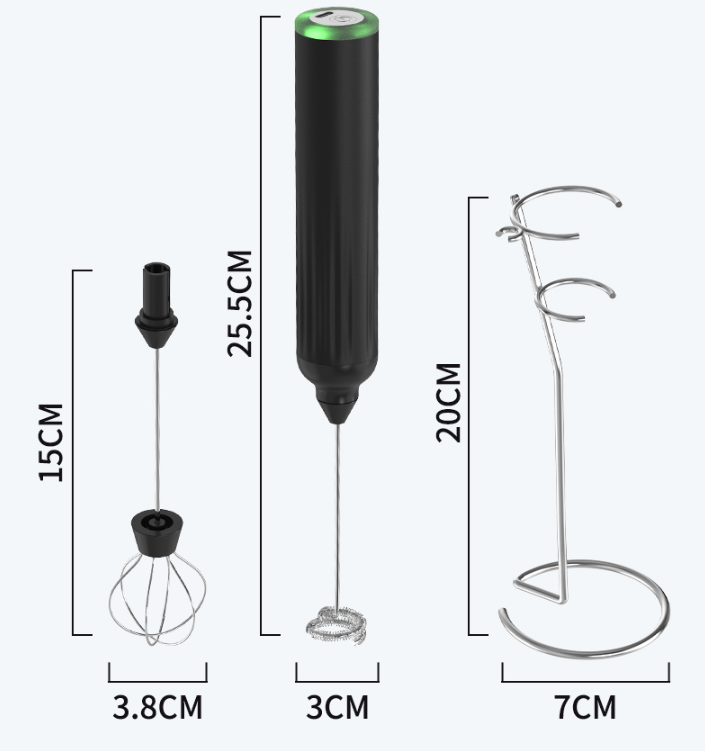 Green USB Rechargeable Milk Frother - 3-Speed Handheld Electric Whisk with Stand