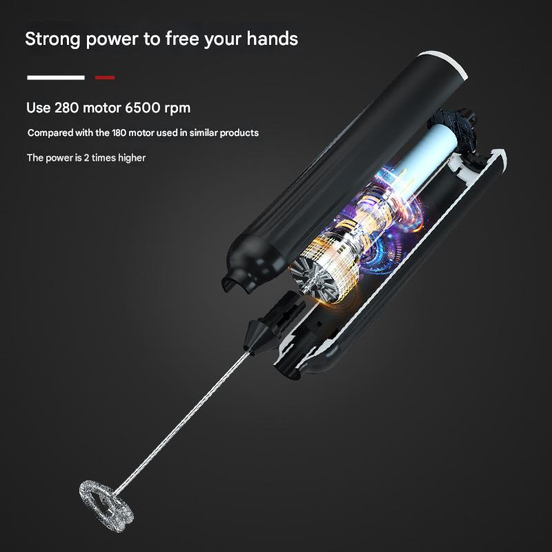 White USB Rechargeable Milk Frother - 3-Speed Handheld Electric Whisk with Stand