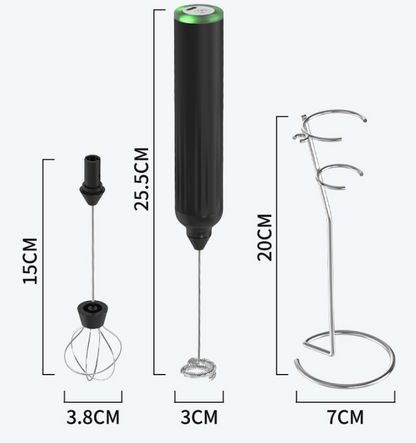 White USB Rechargeable Milk Frother - 3-Speed Handheld Electric Whisk with Stand