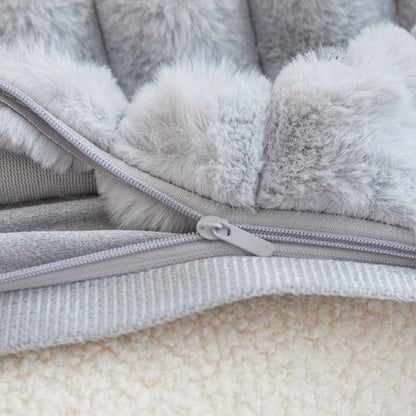 A pair of Khaki Plush Faux Rabbit Fur Throw Pillow Cover - Textured Wheat Ear Design (45x45cm)