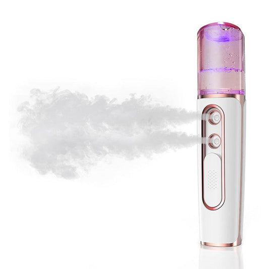 White Dual Nozzle Nano Facial Mister - USB Rechargeable Hydrating Spray.