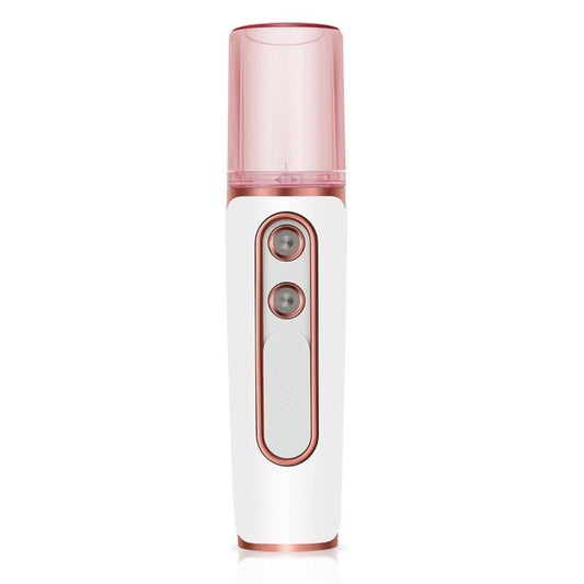 White Dual Nozzle Nano Facial Mister - USB Rechargeable Hydrating Spray.
