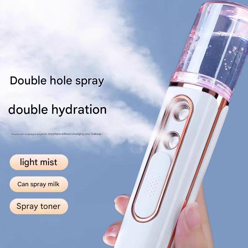 Yellow Dual Nozzle Nano Facial Mister - USB Rechargeable Hydrating Spray.