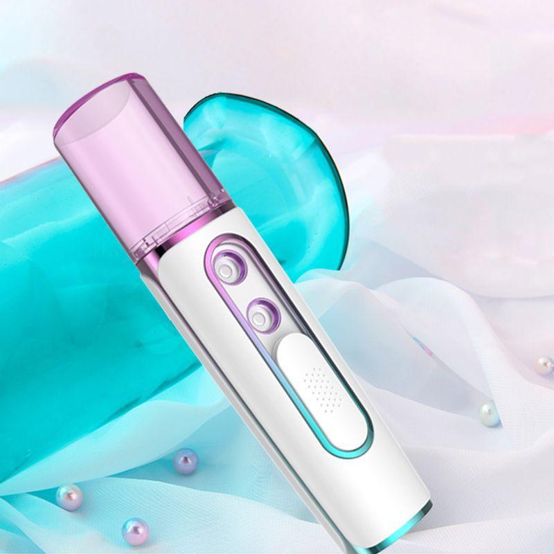 Purple Dual Nozzle Nano Facial Mister - USB Rechargeable Hydrating Spray.