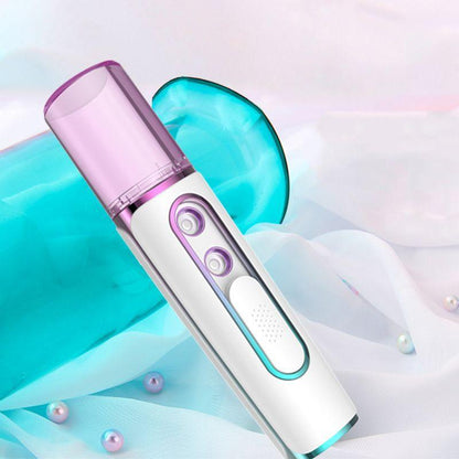 Purple Dual Nozzle Nano Facial Mister - USB Rechargeable Hydrating Spray.