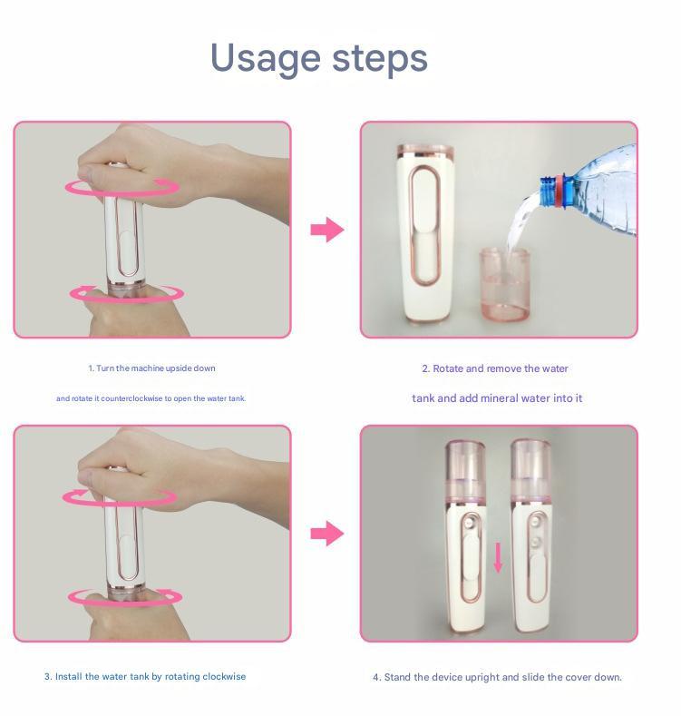 Purple Dual Nozzle Nano Facial Mister - USB Rechargeable Hydrating Spray.