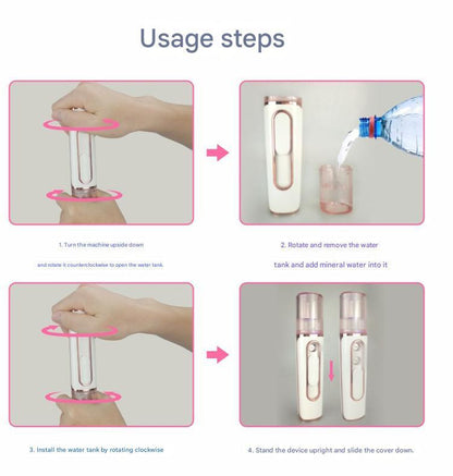 Purple Dual Nozzle Nano Facial Mister - USB Rechargeable Hydrating Spray.