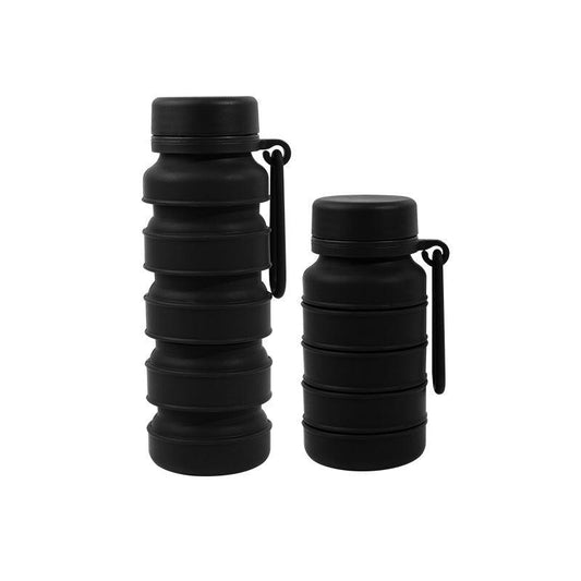 Black Collapsible Silicone Water Bottle - 510ml Portable Food-Grade Travel & Sports Drink Flask.