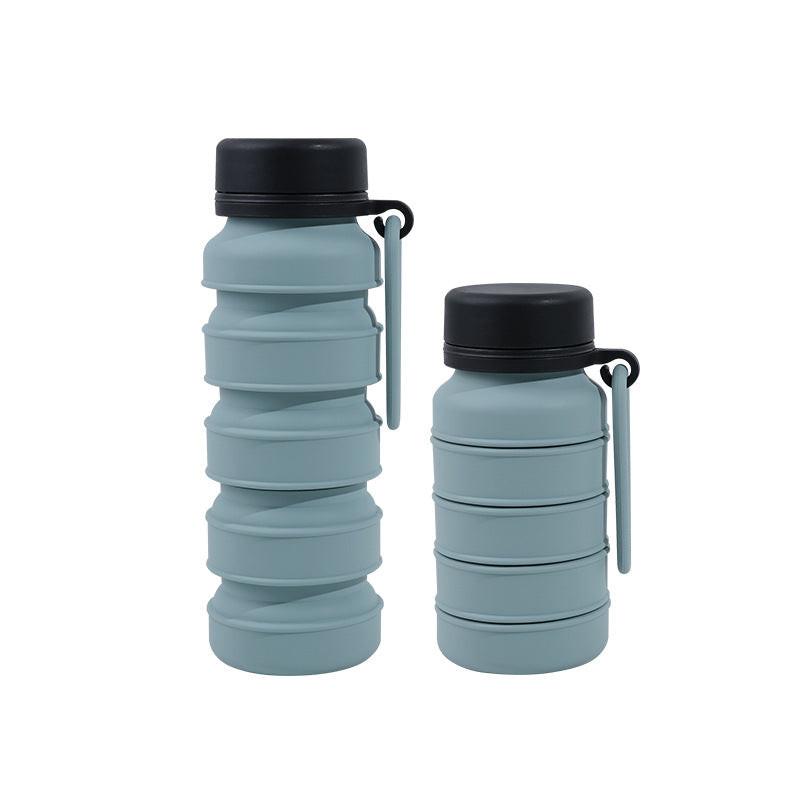 Blue and Black Collapsible Silicone Water Bottle - 510ml Portable Food-Grade Travel & Sports Drink Flask.