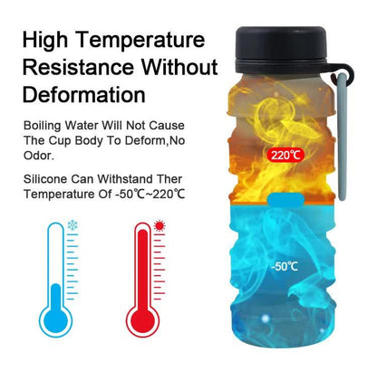Blue and Black Collapsible Silicone Water Bottle - 510ml Portable Food-Grade Travel & Sports Drink Flask.