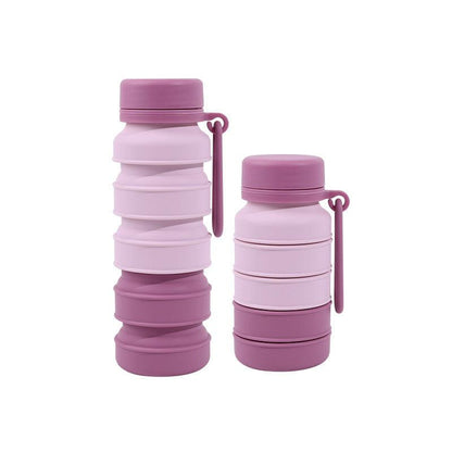 Pink Collapsible Silicone Water Bottle - 510ml Portable Food-Grade Travel & Sports Drink Flask.