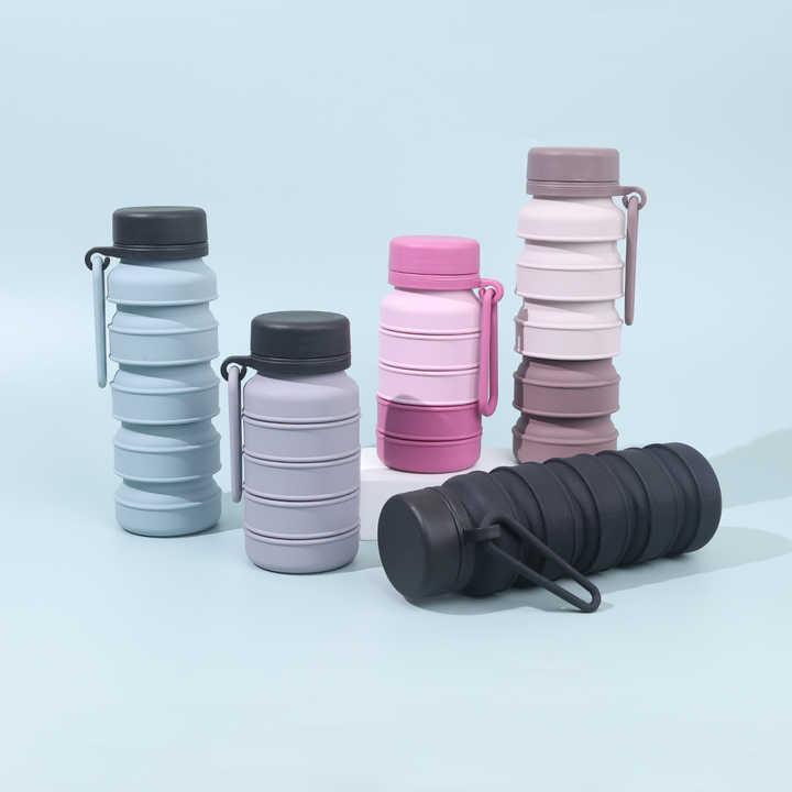 Pink Collapsible Silicone Water Bottle - 510ml Portable Food-Grade Travel & Sports Drink Flask.