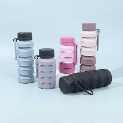 Pink Collapsible Silicone Water Bottle - 510ml Portable Food-Grade Travel & Sports Drink Flask.