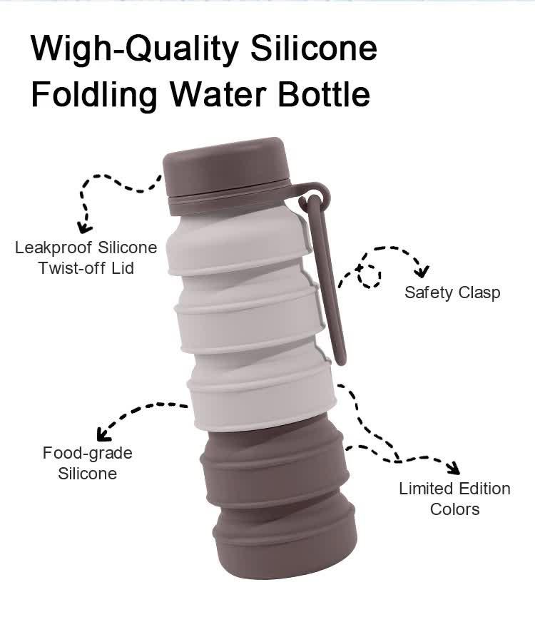 Pink Collapsible Silicone Water Bottle - 510ml Portable Food-Grade Travel & Sports Drink Flask.