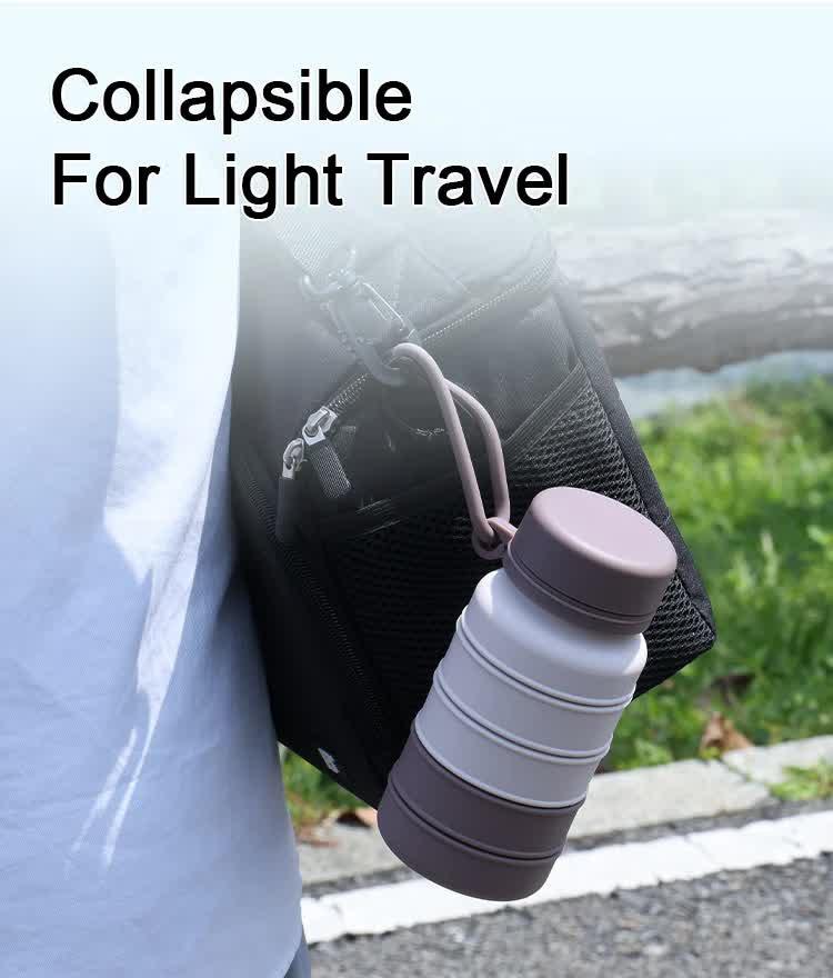 Pink Collapsible Silicone Water Bottle - 510ml Portable Food-Grade Travel & Sports Drink Flask.